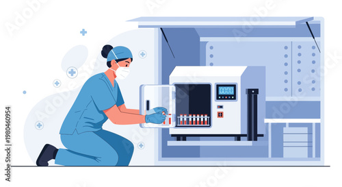Medical professional loads samples into automated laboratory analyzer for testing