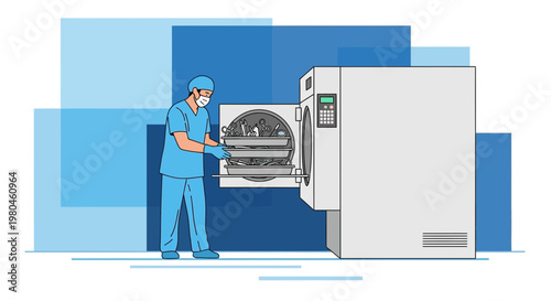 Medical professional loading autoclave sterilizer for cleaning surgical instruments