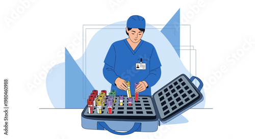 Medical professional organizing blood test tubes in a laboratory case