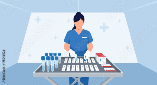 Medical professional preparing COVID-19 rapid antigen test kits for analysis