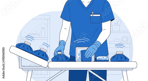 Medical Professional Preparing Ice Packs for Therapy and Treatment