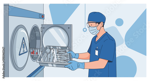 Medical Professional Sterilizing Instruments in Autoclave Machine