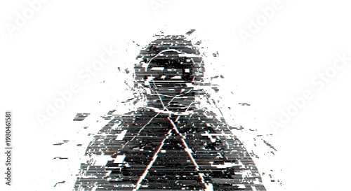 Abstract Glitch Human Silhouette Exploding Digital Data