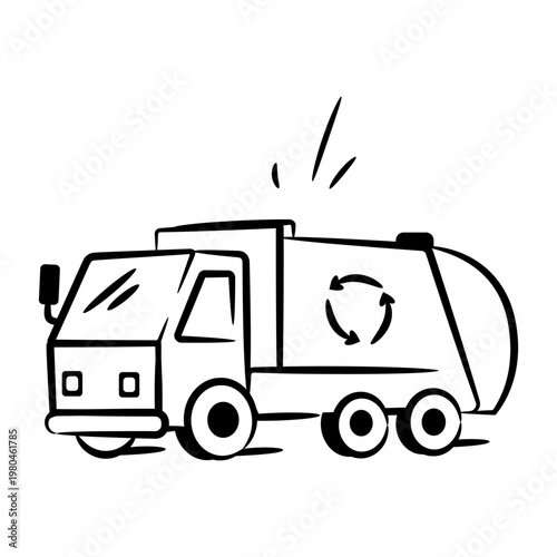 Hand drawn style icon depicting a dumpster truck