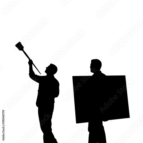 Two men protesting with signs and megaphone in city streets