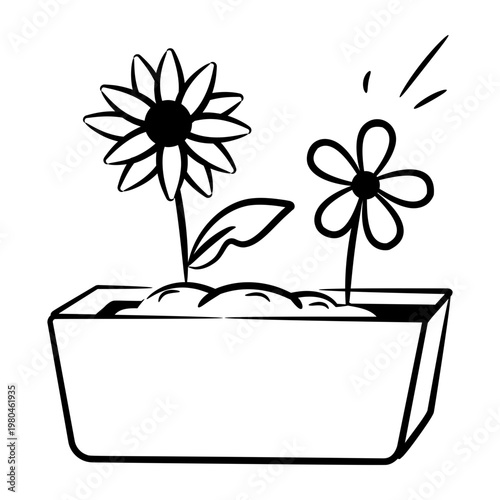A doodle style icon of a flower pot