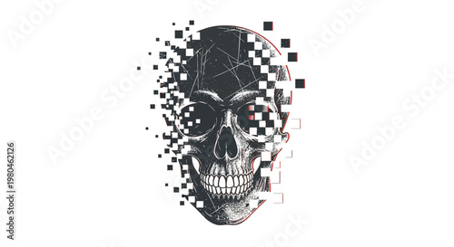 Glitch Skull Dissolving into Pixels