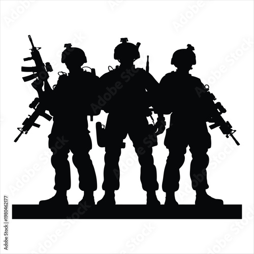 Military team vector silhouette line art logo design concept illustration idea