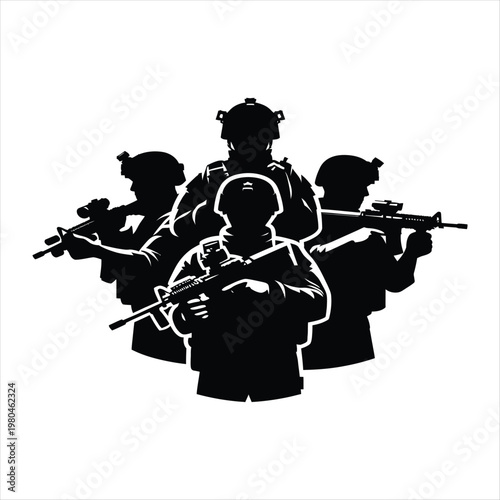 Military team vector silhouette line art logo design concept illustration idea