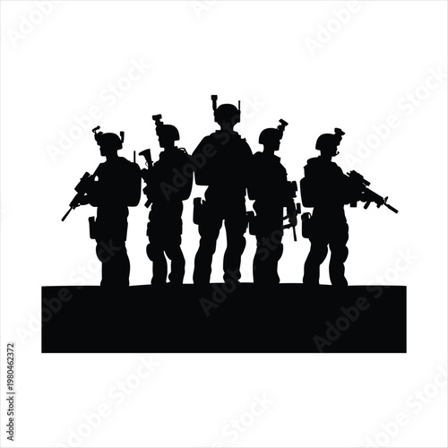 Military team vector silhouette line art logo design concept illustration idea