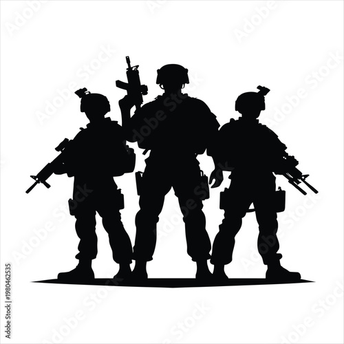 Military team vector silhouette line art logo design concept illustration idea