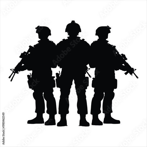 Military team vector silhouette line art logo design concept illustration idea