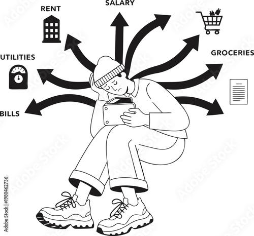 Income vs Expenses Budget Imbalance Financial Stress Money Problem Outline Vector Illustration