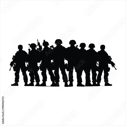 Military team vector silhouette line art logo design concept illustration idea
