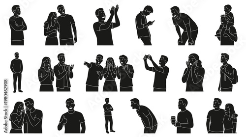 Lifestyle People Emotions Communication Glyph Silhouettes Vector Icons Collection