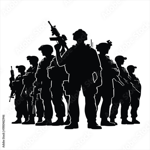 Military team vector silhouette line art logo design concept illustration idea