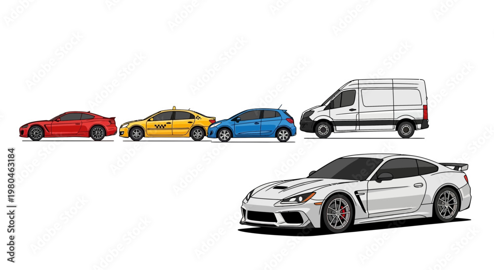 Naklejka premium Various colorful car illustrations for transportation and automotive design
