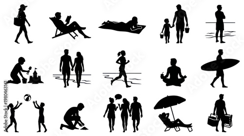 Black  White Silhouettes of People Enjoying Beach Activities