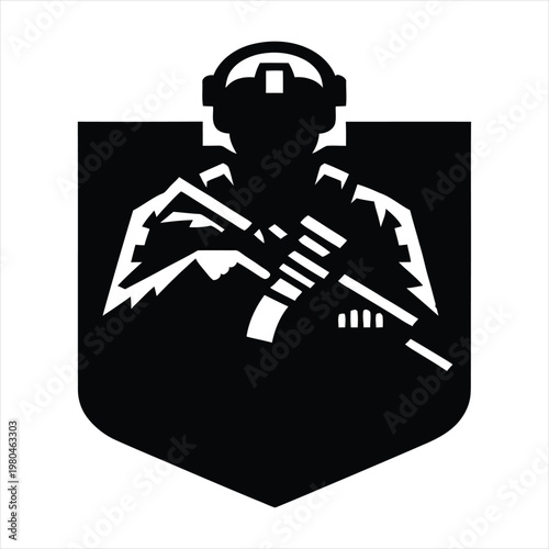 Military team vector silhouette line art logo design concept illustration idea
