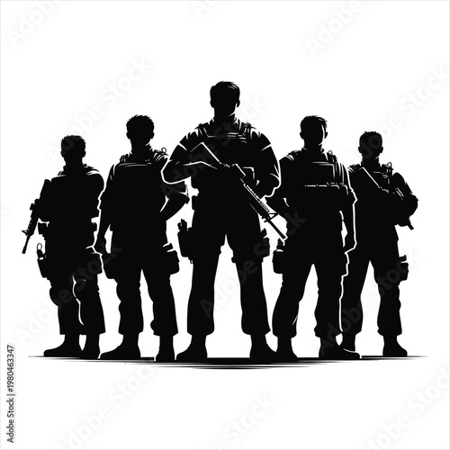 Military team vector silhouette line art logo design concept illustration idea