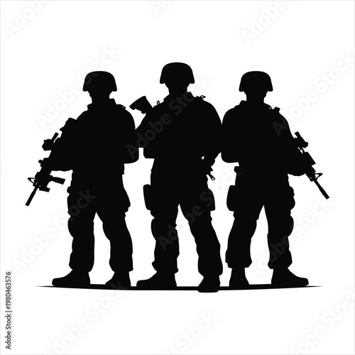 Military team vector silhouette line art logo design concept illustration idea