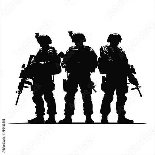 Military team vector silhouette line art logo design concept illustration idea