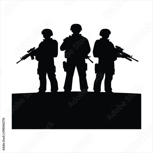 Military team vector silhouette line art logo design concept illustration idea