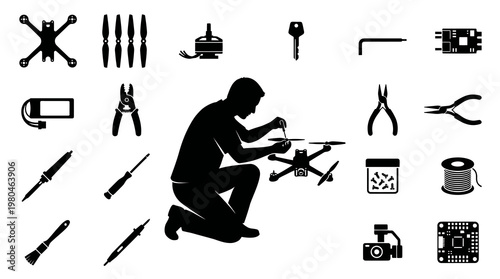 Drone Repair and Maintenance Icons - Technology  Hobbyist Tools