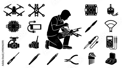 Drone Repair and Maintenance Icons - Technology and Gadget Tools