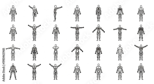 Collection of humanoid robot illustrations in various poses, perfect for design.