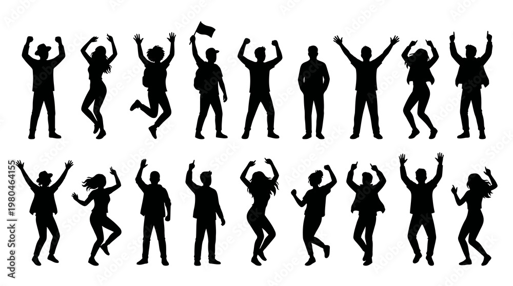 Fototapeta premium Celebration Lifestyle People Silhouettes - Black Vector Glyph Art Collection