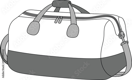 Flat vector duffel bag illustration, fashion travel accessory two‑tone sketch