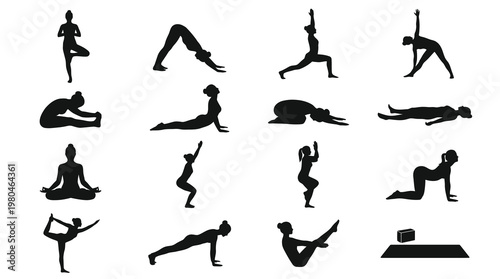 Yoga Poses Silhouettes Vector Icons for Health, Fitness, and Wellness Design