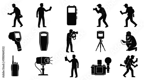 Black and White Icons of Photographers and Camera Equipment