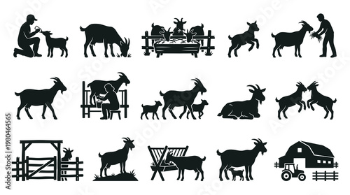 Black  White Goat Farm Silhouettes - Vector Icons for Livestock Industry