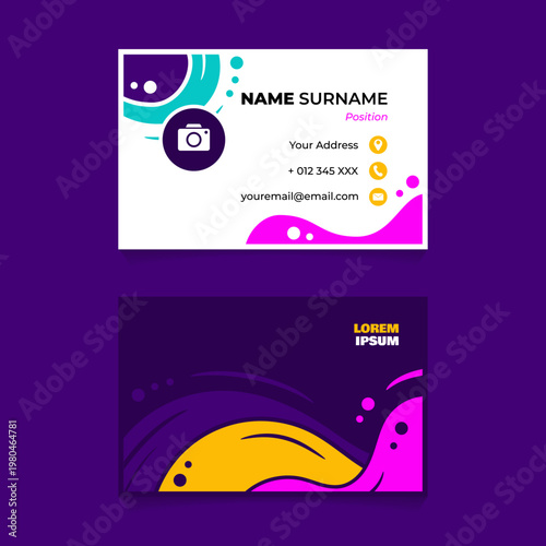 Modern business card template with vibrant fluid shapes and professional layout