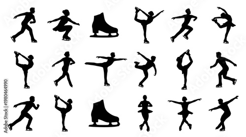 Ice Skating Silhouettes: Figures, Poses, and Skates, Vector Art