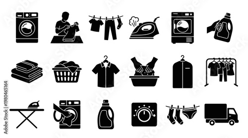 Black and White Icons for Laundry and Cleaning Services