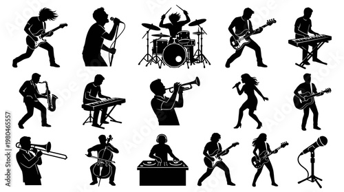 Silhouette Musicians Playing Instruments Vector Art