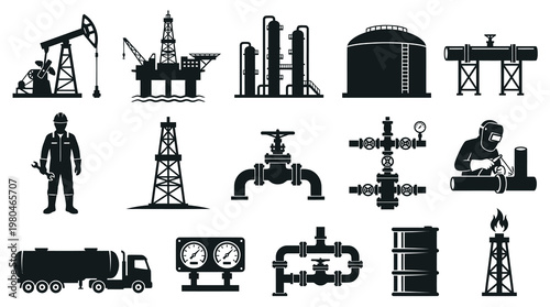 Oil and Gas Industry Icons: Glyph Style for Energy Sector