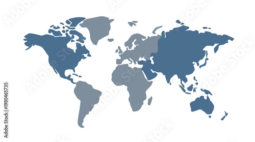 Global Map Illustration Showing Continents and Countries with Diverse Color Schemes