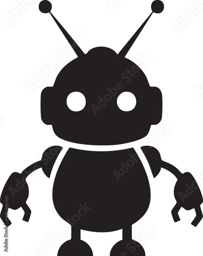 Black robot icon, vector robot illustration, simple bot character, monochrome design element