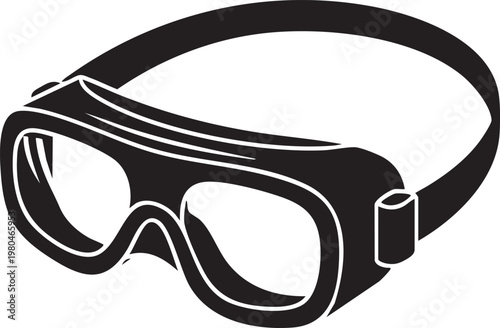 Scuba diving goggles, swim goggles, diving glasses, black vector icon
