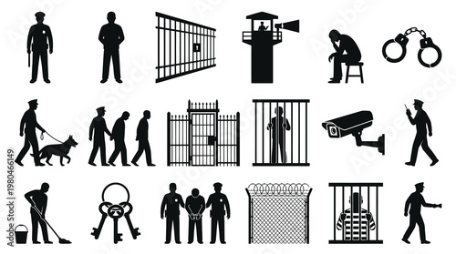 Justice System, Prison  Law Enforcement Glyph Icons - Police, Security, Crime, Incarceration