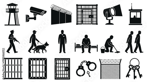 Prison Security Icons: Glyph Set for Law Enforcement  Justice