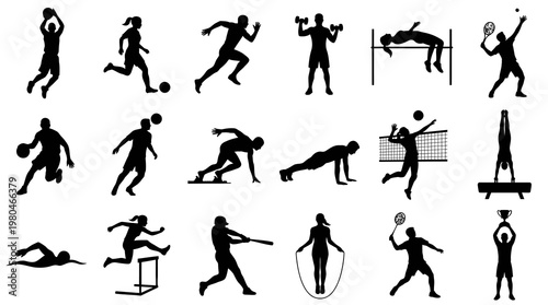 Black  White Silhouette of Diverse Sports and Fitness Activities