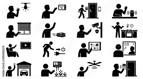 Smart Home Automation Technology Glyph Icons Set. IoT Devices Black and White Solid Pictograms.