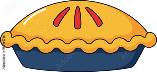 Pie Dessert Illustration with Golden Crust and Filling for Bakery Design, Sweet Food Graphics, Homemade Pastry Concept, and Cartoon Style Vector