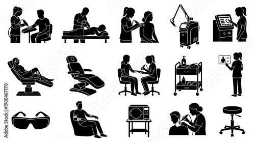 Beauty Spa Wellness and Aesthetic Clinic Treatments  Equipment Silhouette Glyph Icons