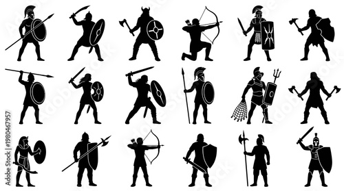 Black  White Warrior Silhouettes Set